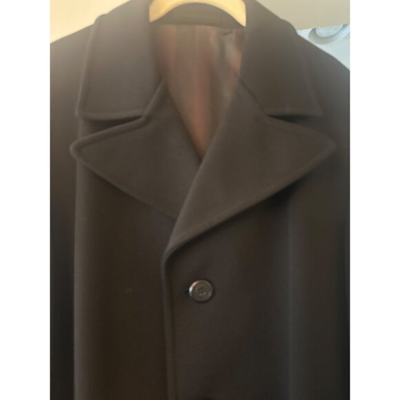 Vintage 70s Sears Mens Store Black Overcoat 42L The Traveller Knit Classic Long - Picture 5 of 6